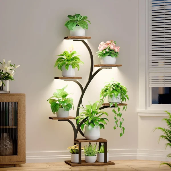 7-tier indoor plant stand with grow lights for home or patio