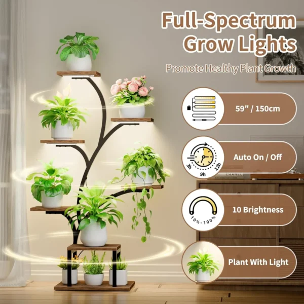 7-tier indoor plant stand with grow lights for home or patio