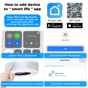 combustible gas detector alarm loud sound LED warning tuya sensor