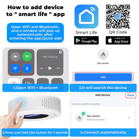 combustible gas detector alarm loud sound LED warning tuya sensor