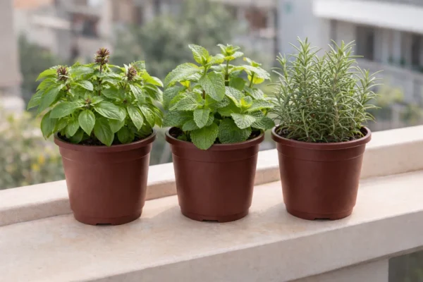 مجموعة أعشاب طازجة للمطبخ والبلكونة في أصص